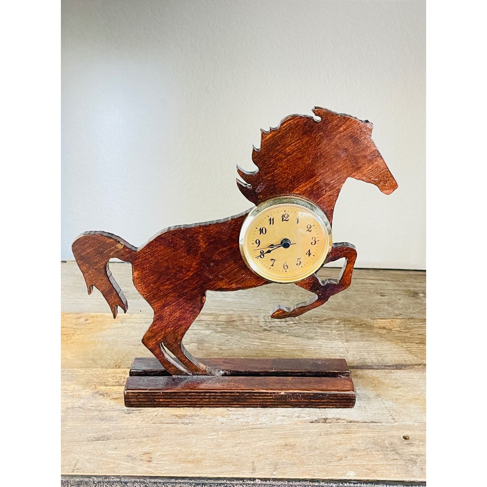 Unbranded Home Decor Horse Desk Clock OS Brown Wood Handcrafted